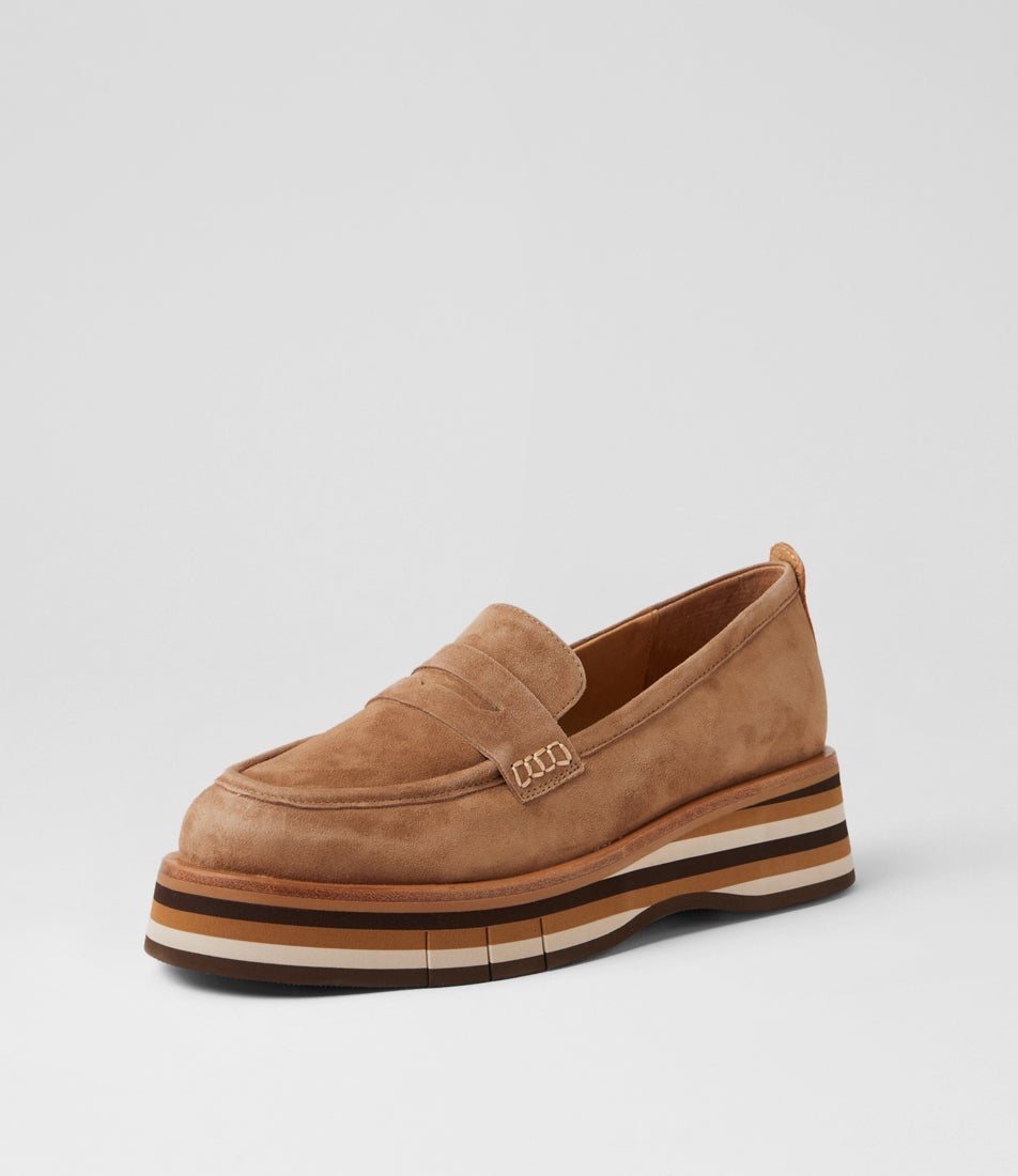 Glamms Light Choc Cognac Suede Loafers