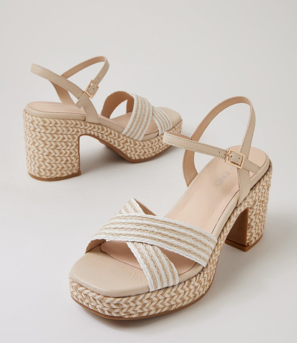 Mirem White Natural Multi Synthetic Raffia Platform Sandals