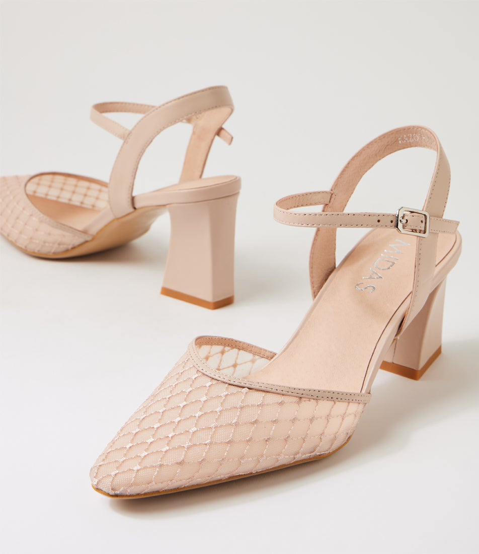 Kazoo Nude Leather Mesh Heels