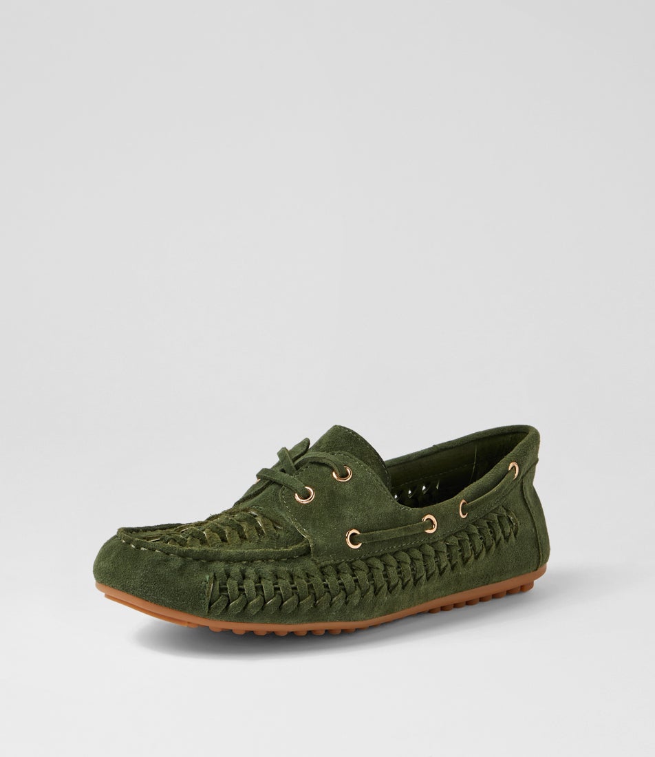 Violin Olive Suede Lace Up Flats