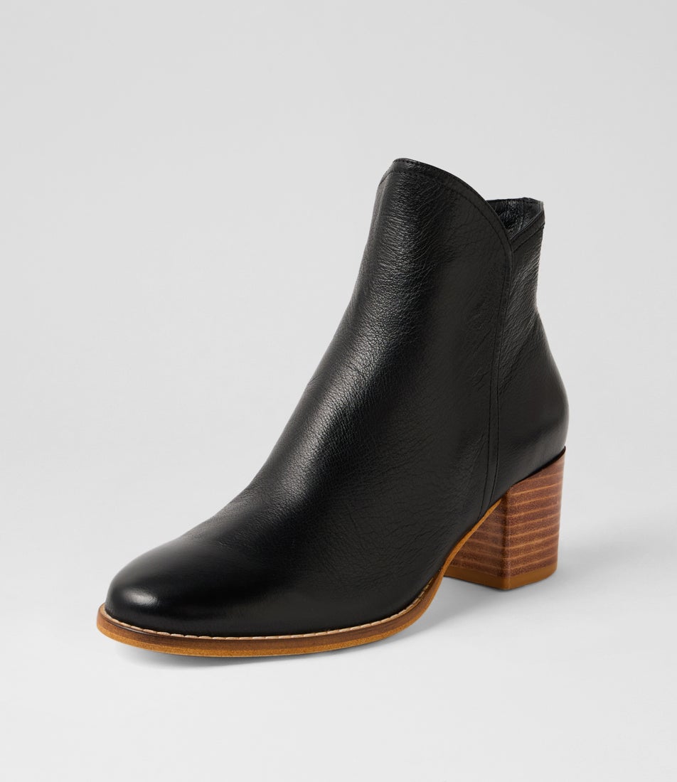 Mocker Black Natural Heel Leather Ankle Boots