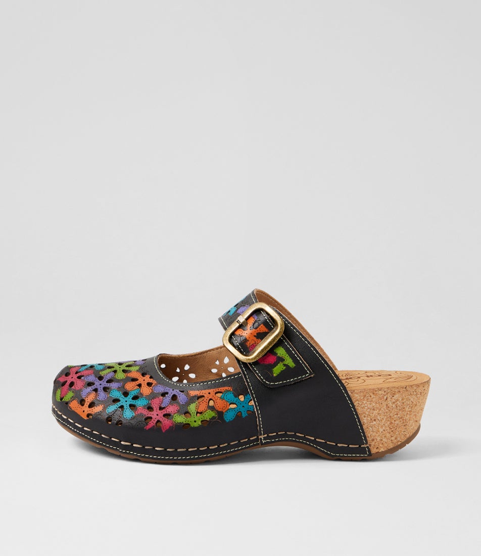 Joker Black Multi Leather Wedges