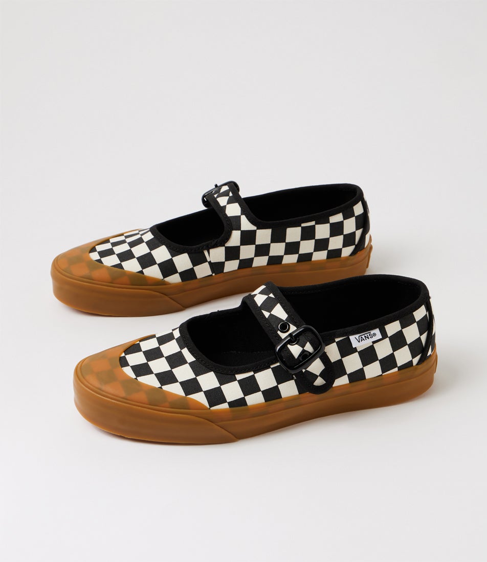 Mary Jane W Black White Checkerboard Canvas Sneakers