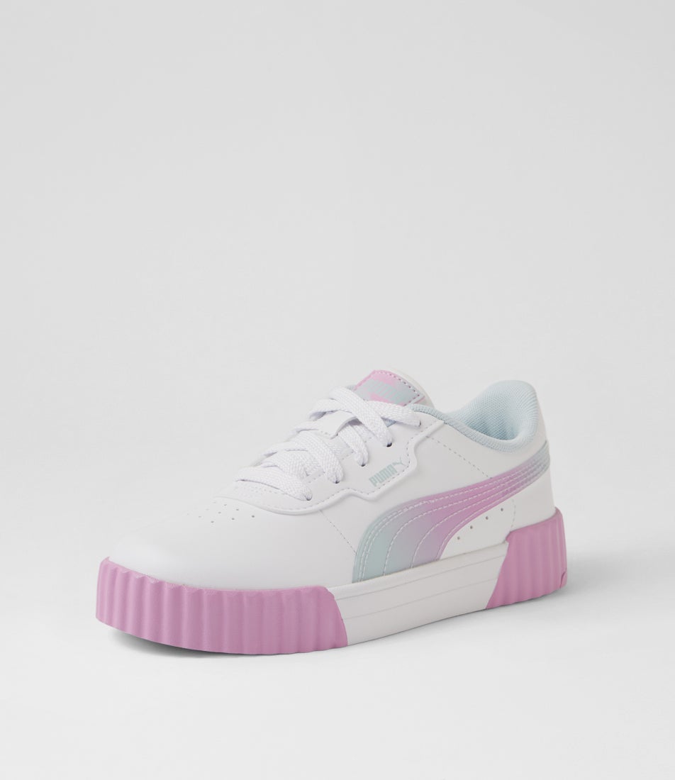 Carina 3 Junior White Mauve Glow Lace Up Sneakers