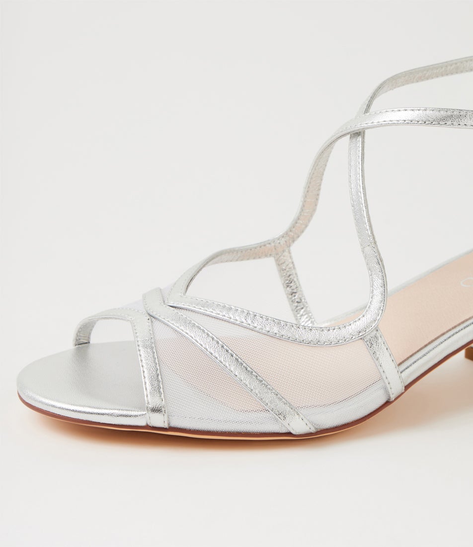 Daciana Silver Leather Mesh Sandals