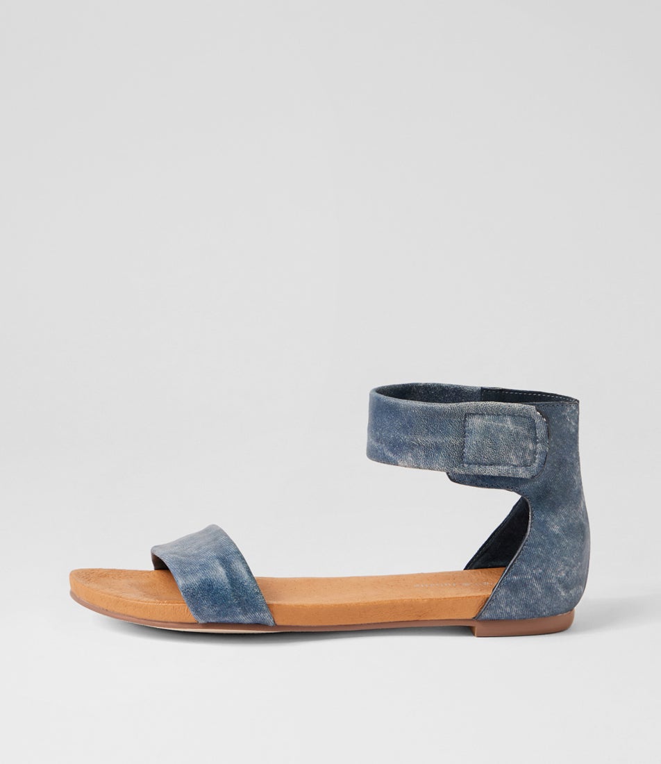 Juzz Blue Distress Denim Blue Distress Denim Leather Sandals Juzz Blue Distress Denim Blue Distress Denim Leather Sandals
