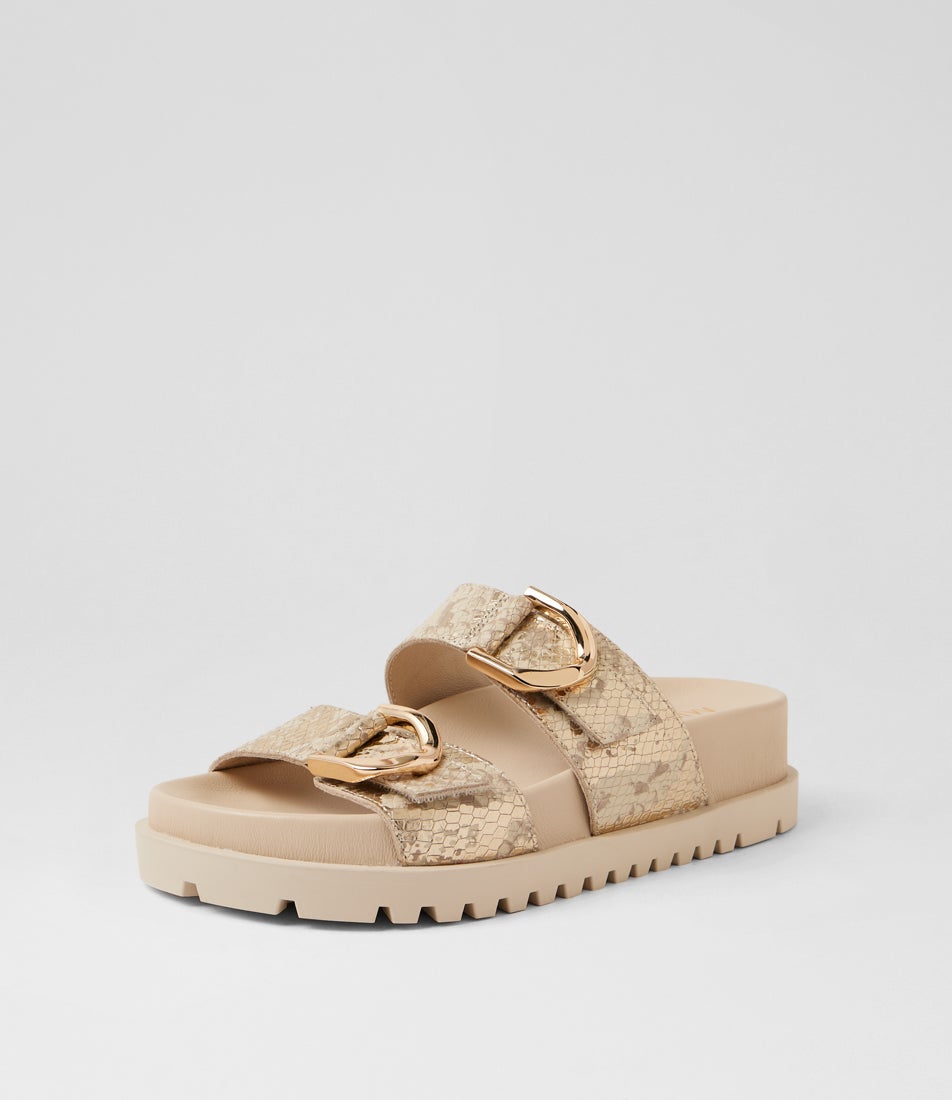 Ully Ivory Gold Snake Leather Slides