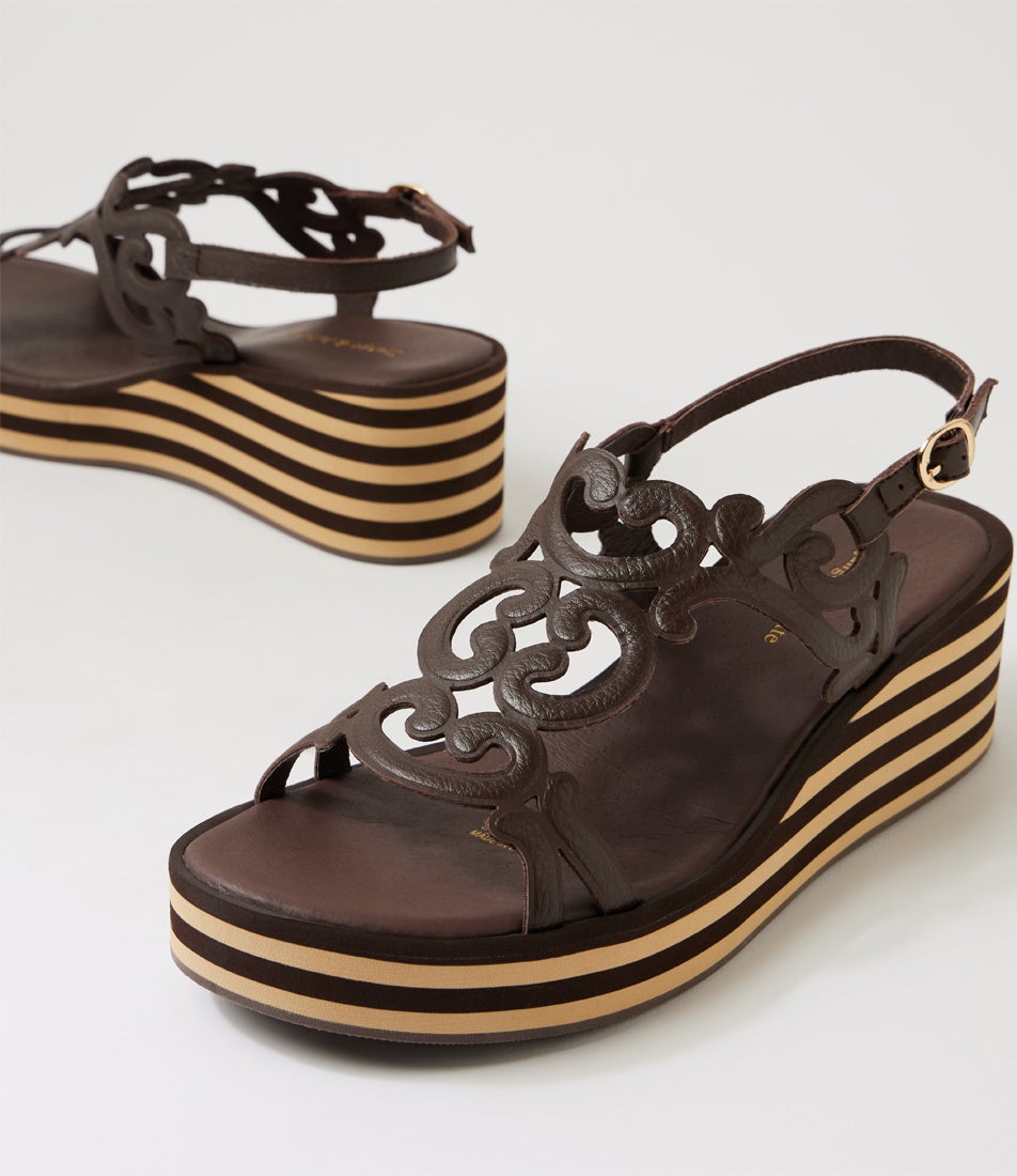 Fadia Choc Leather Platform Wedge Sandals