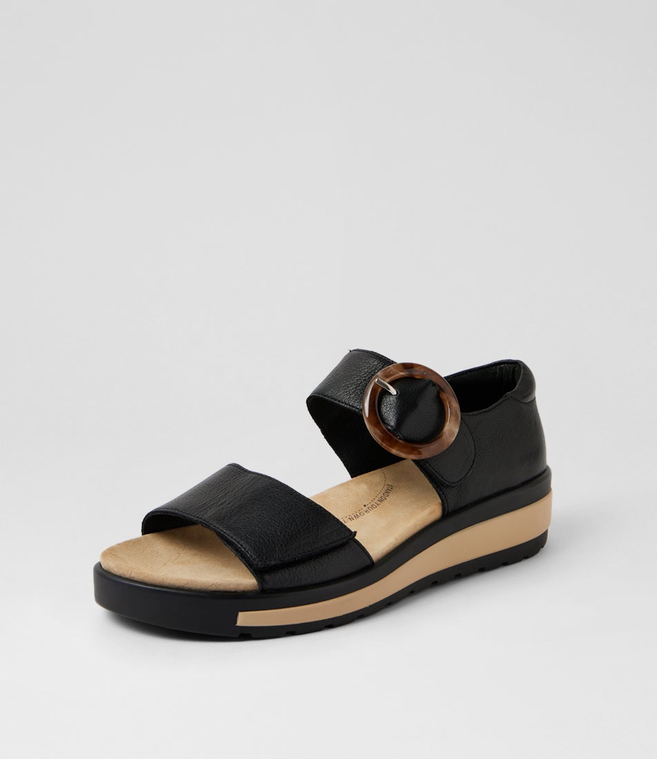 Gerla W Black Leather Sandals