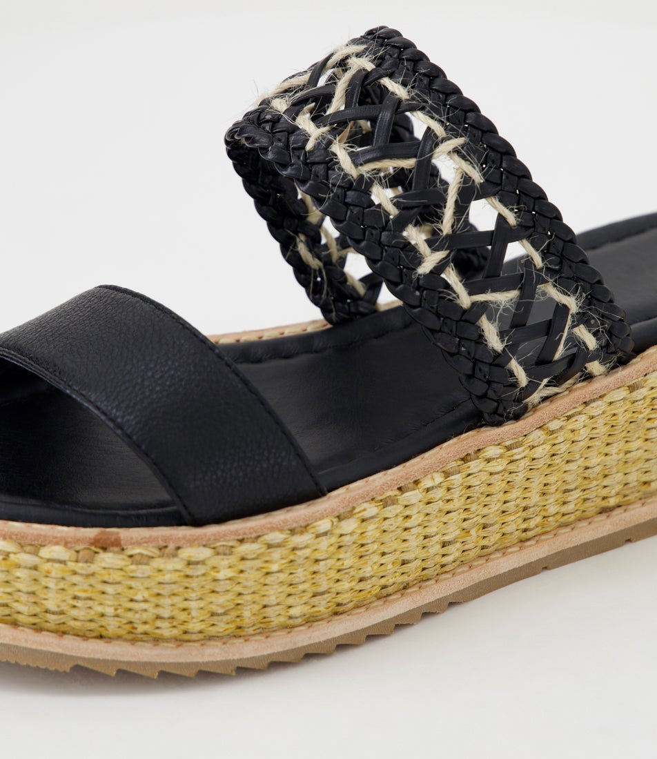 Valentia Black Natural Rope Leather Sandals