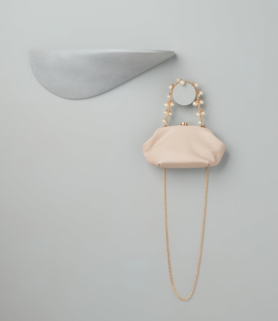 Marina Pearl Chain Natural Fabric Clutch