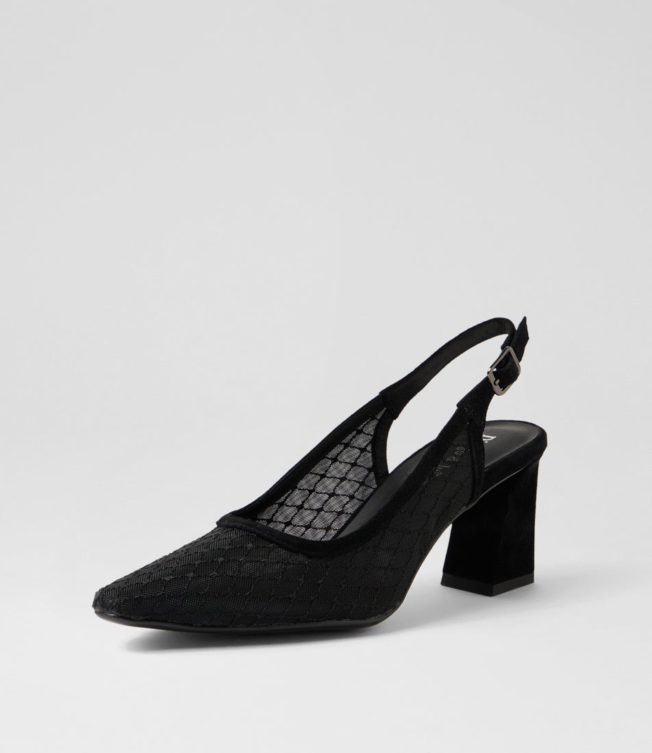 Kipps Black Suede Mesh Slingbacks