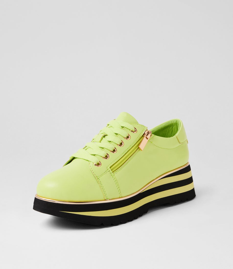 Eammes Light Citrus Black Leather Lace Up Flats