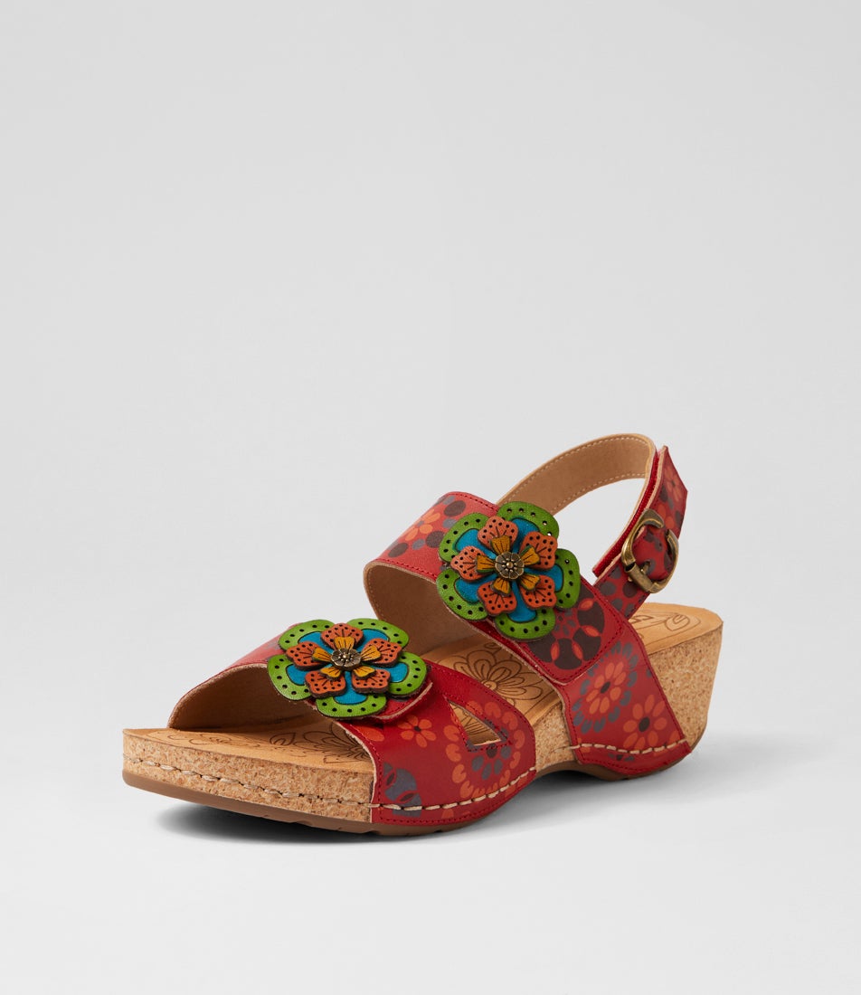 Juliette Red Garden Leather Heeled Sandals