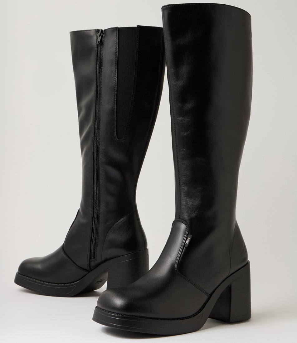 Idaho Wide Calf Black Leather Knee High Boots Idaho Wide Calf Black Leather Knee High Boots