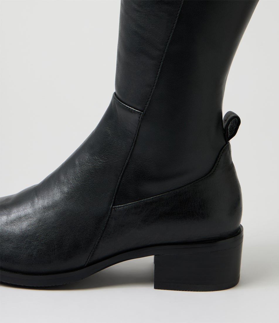 Oreos Black Leather Knee High Boots