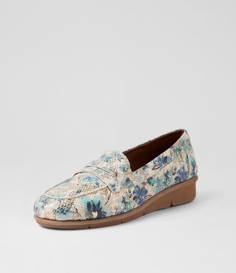 Punis Blue Mix Botanic Leather Loafers Punis Blue Mix Botanic Leather Loafers