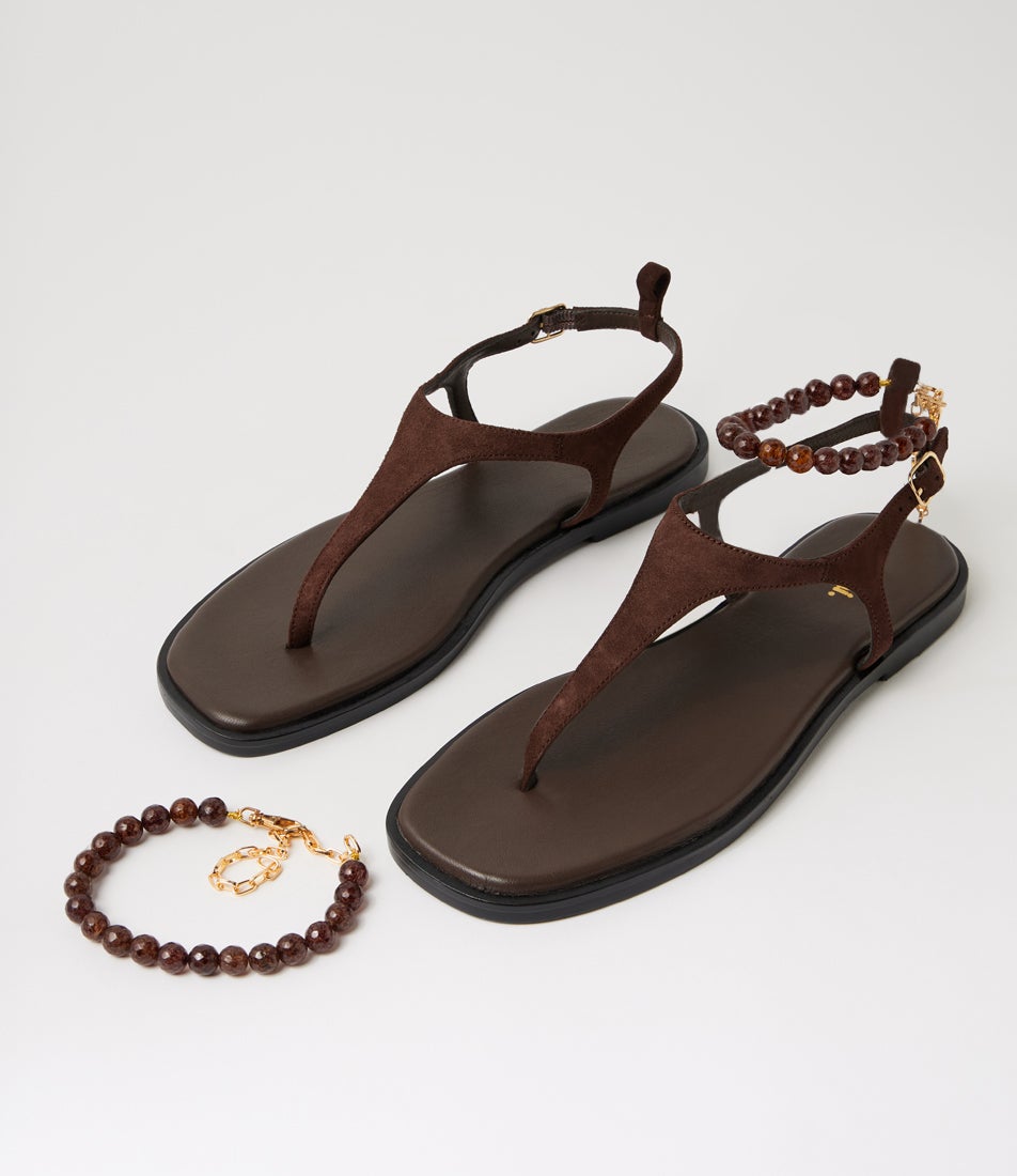 Joanni Dark Choc Suede Sandals