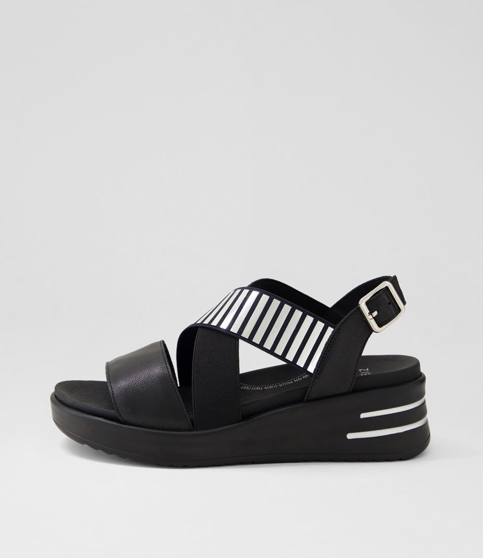 Solle Xw Black Silver Leather Sandals