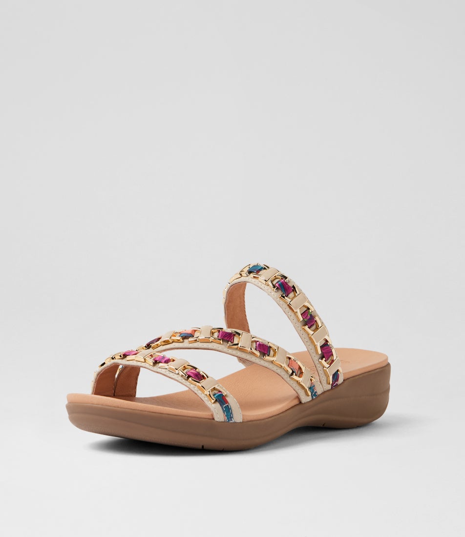 Maybelle Almond Multi Leather Fabric Sandals