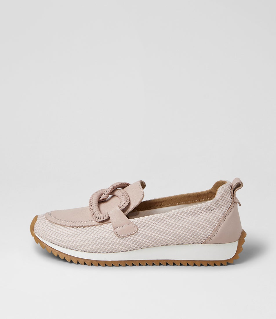 Darta Nude Fabric Mesh Leather Flat Shoes
