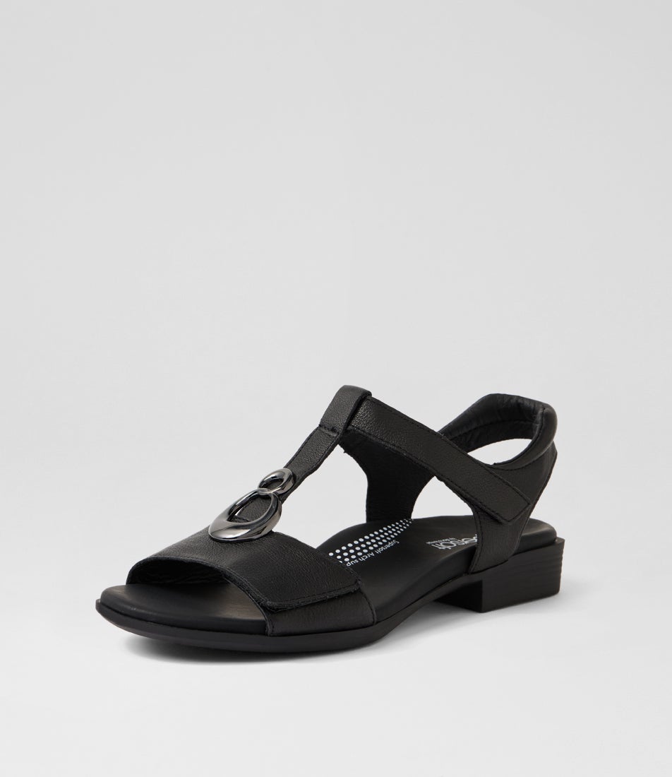 Caries Black Leather Sandals
