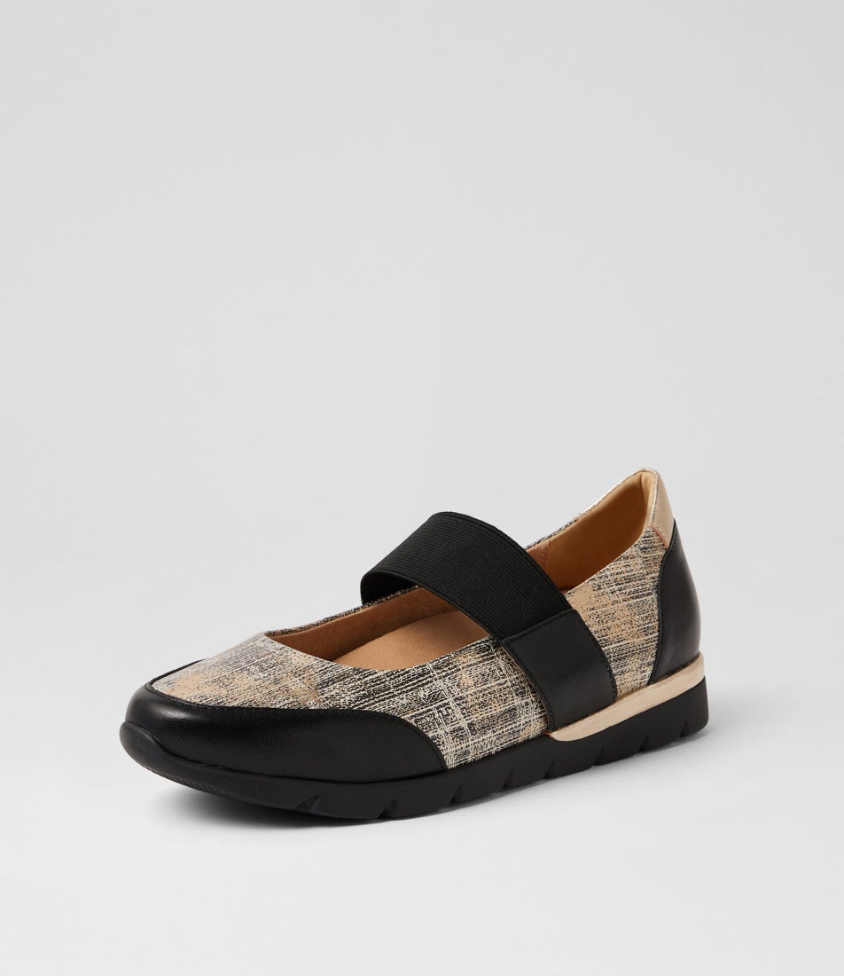Jebba Xw Black Lizard Pale Gold Leather Mary Janes