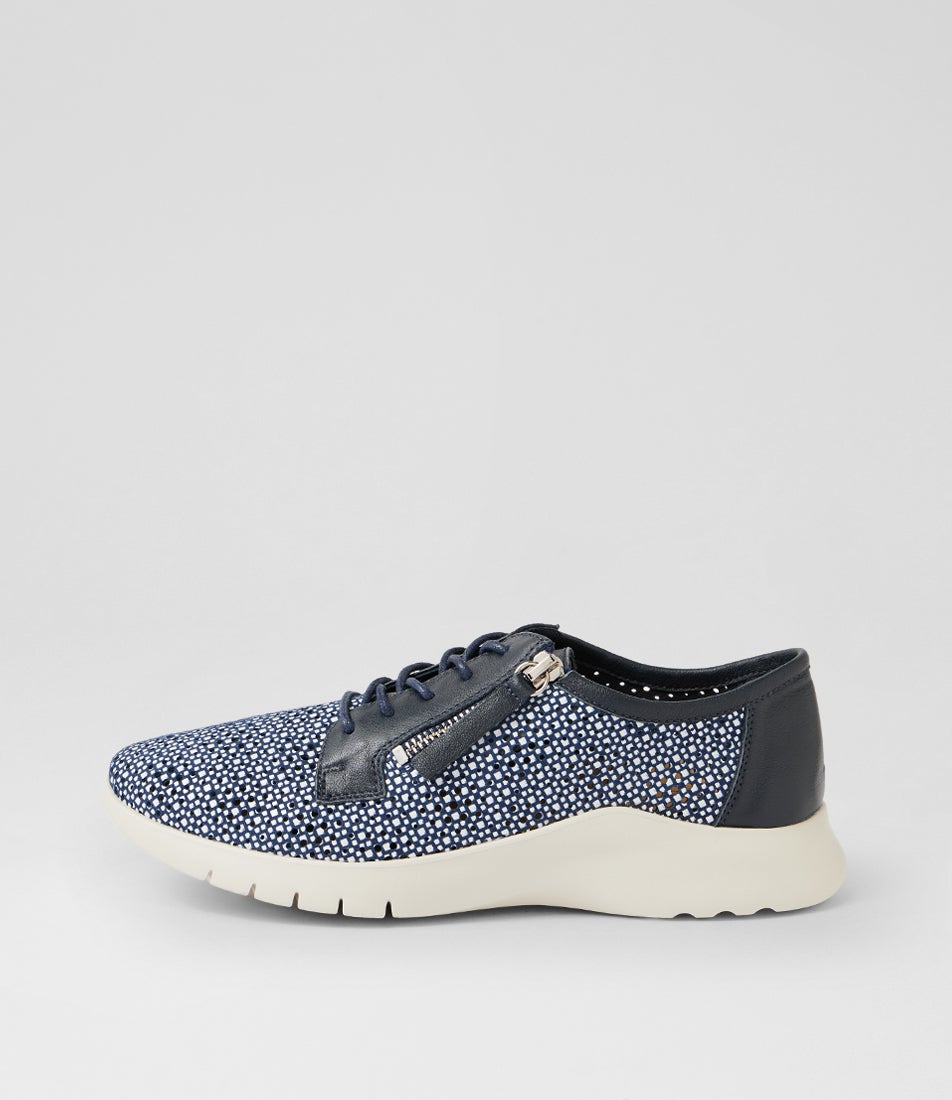 Pozer Xw Navy White Print Leather Sneakers