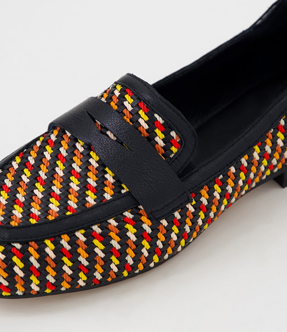 Delroy W Black Multi Fabric Loafers