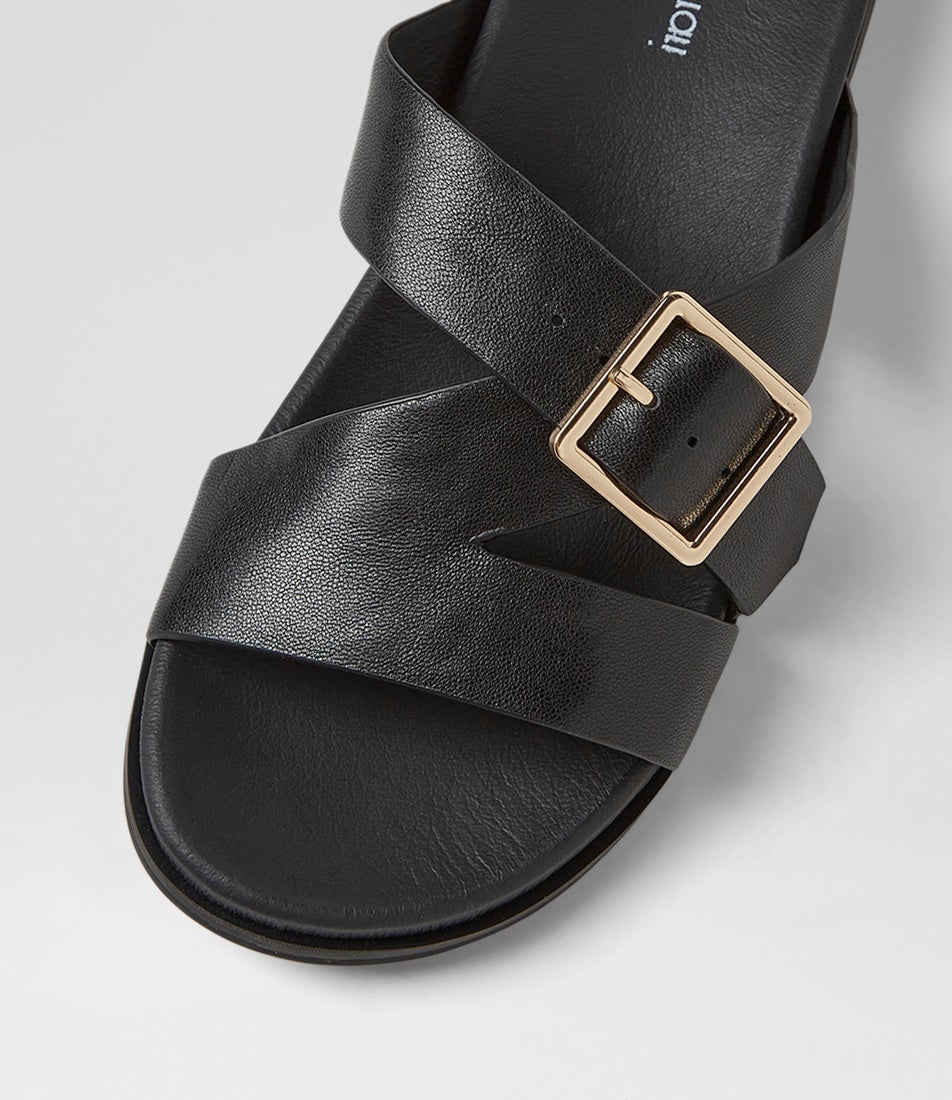 Nespie Black Leather Sandals