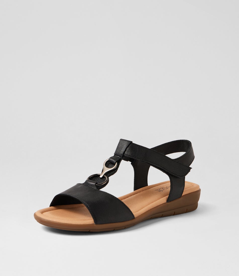 Felica Black Leather Sandals