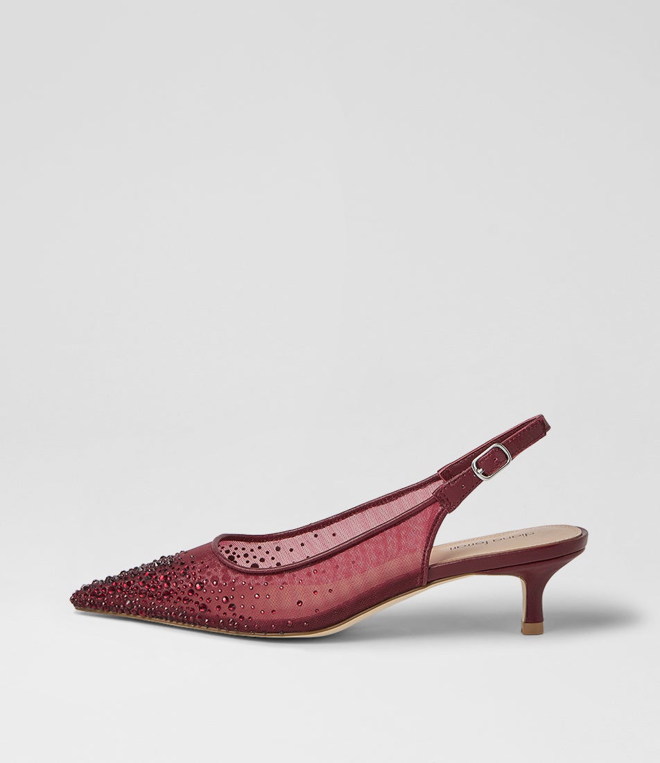Quille Burgundy Jewel Mesh Leather Heels