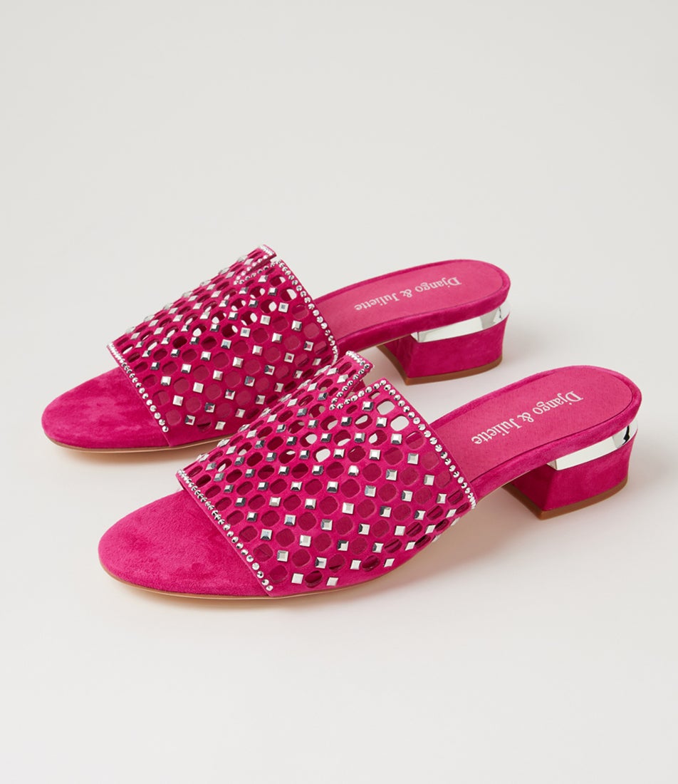 Tropics Fuchsia Silver Suede Jewels Sandals