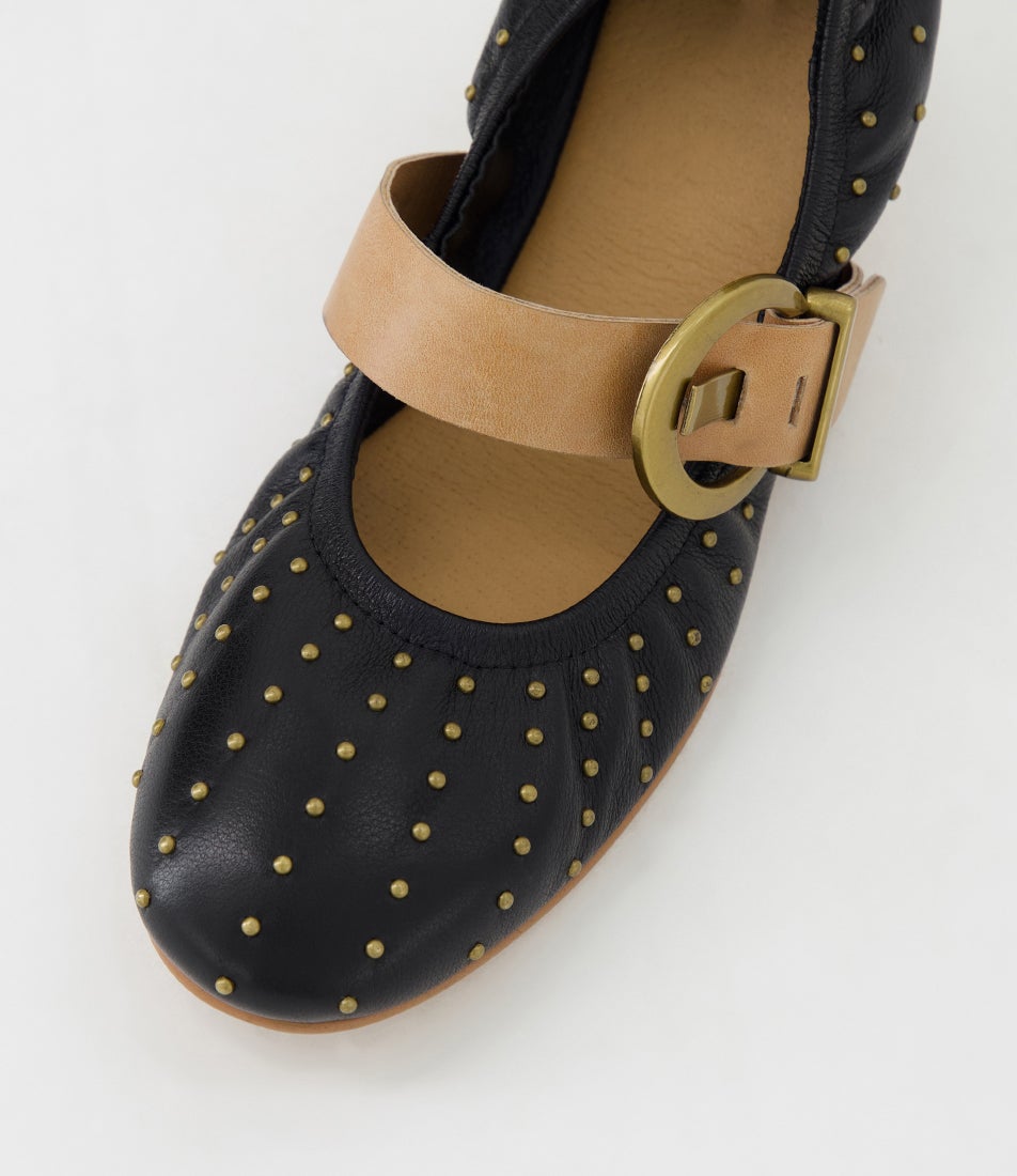 Ivon Black Tan Leather Ballet Flats