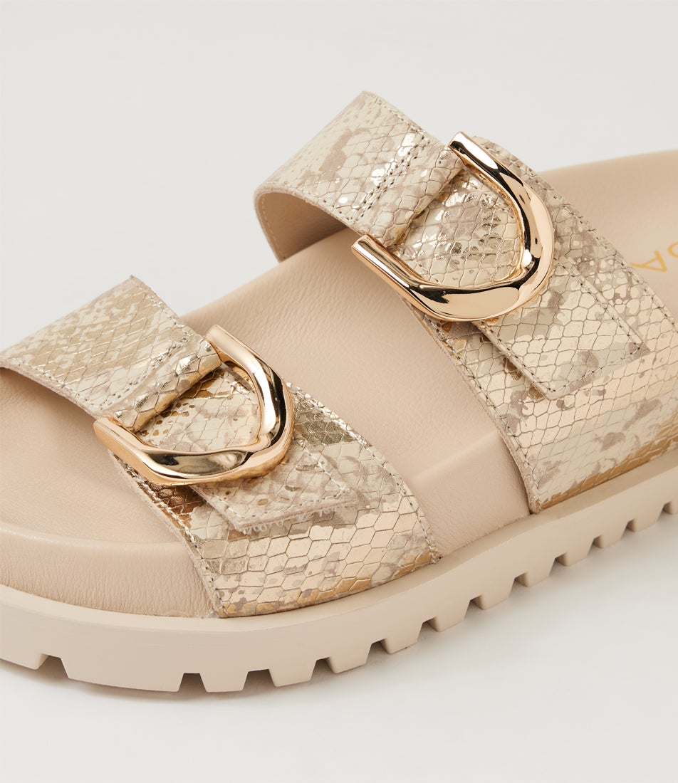 Ully Ivory Gold Snake Leather Slides