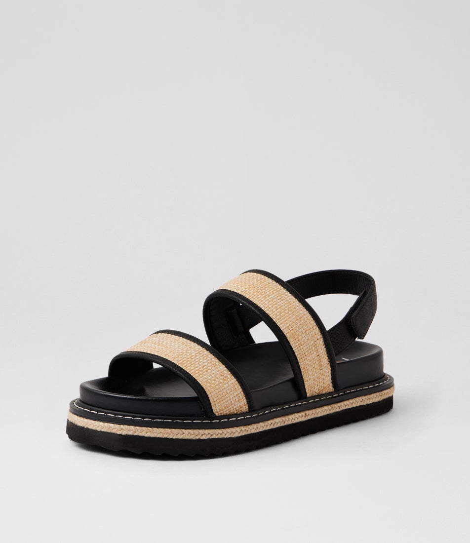 Herry Black Natural Raffia Sandals