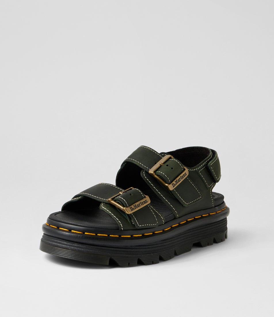 Zebzag Green Crazyhorse Leather Sandals