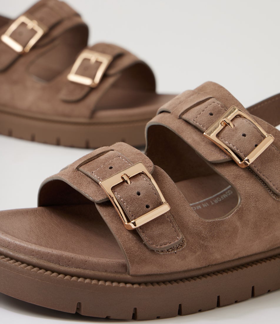 Hobart Taupe Suede Slides