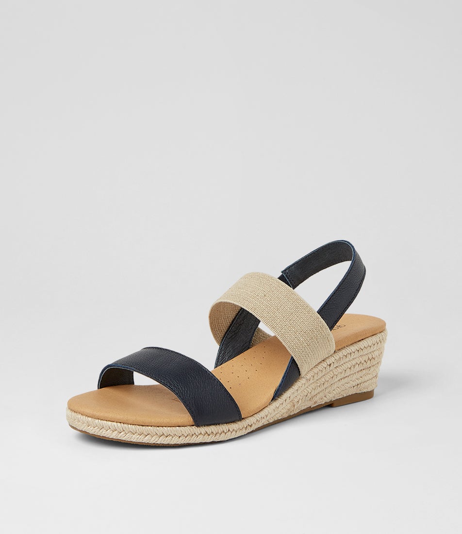 Hola Navy Natural Leather Elastic Sandals