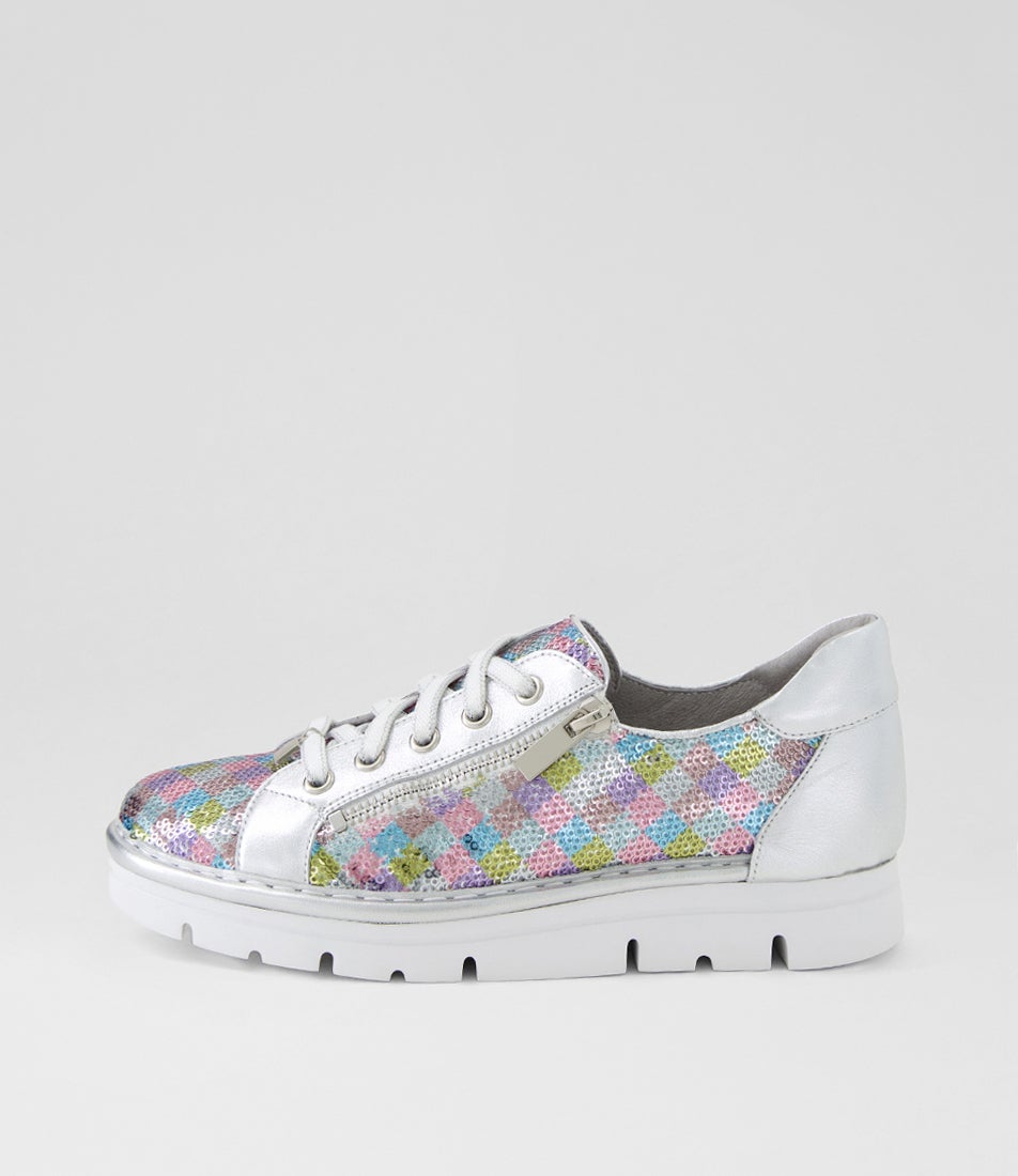 Elosy Pastel Diamond Silver Multi Sneakers