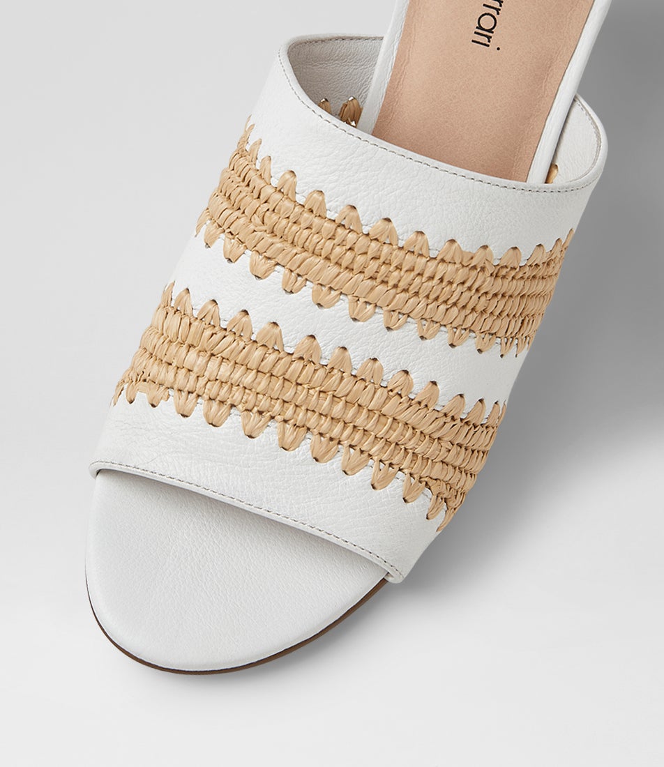 Issey White Natural Leather Woven Sandals