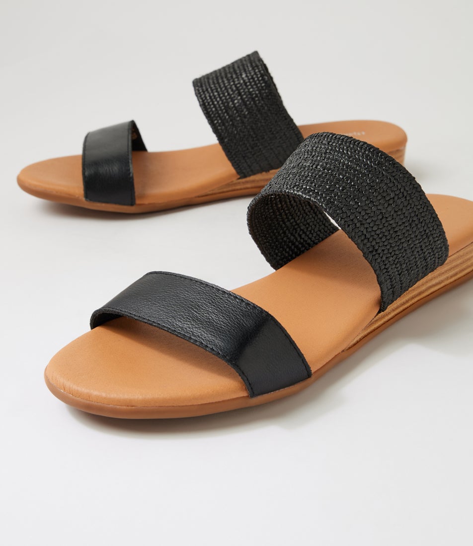 Opalic Black Leather Elastic Sandals Opalic Black Leather Elastic Sandals