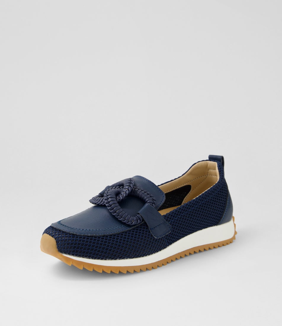 Darta Navy Mesh Leather Loafers