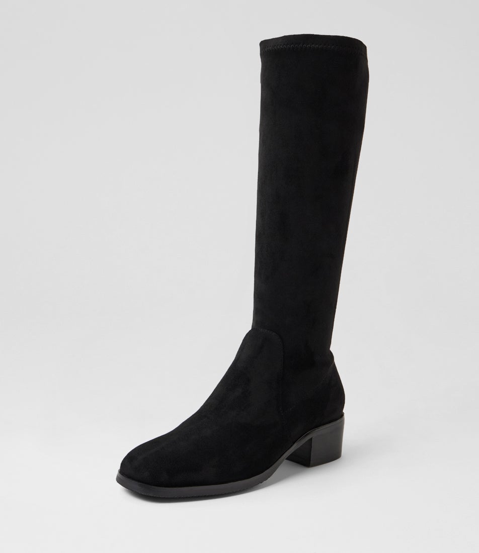 Oquail Black Microsuede Knee High Boots