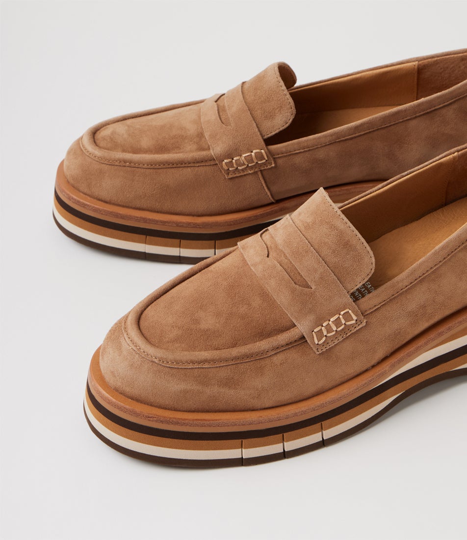 Glamms Light Choc Cognac Suede Loafers