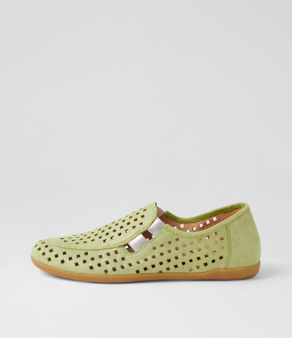 Lyona W Lime Tweed Silver Leather Elastic Loafers