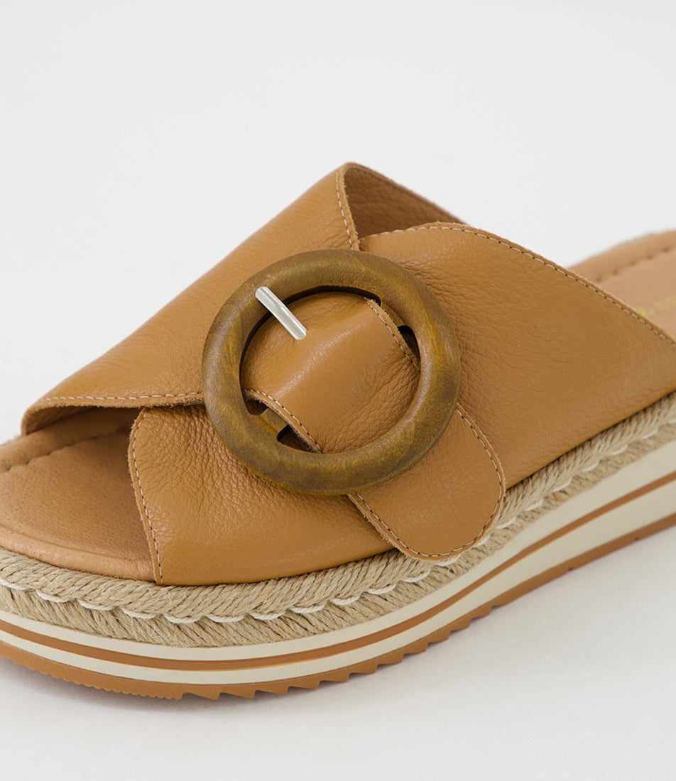 Antigone Dark Tan Leather Slides