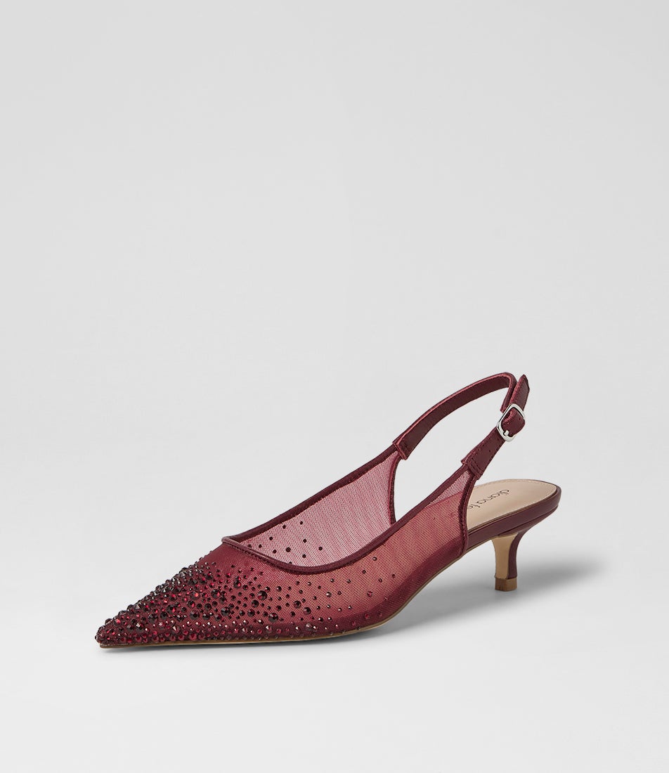 Quille Burgundy Jewel Mesh Leather Heels