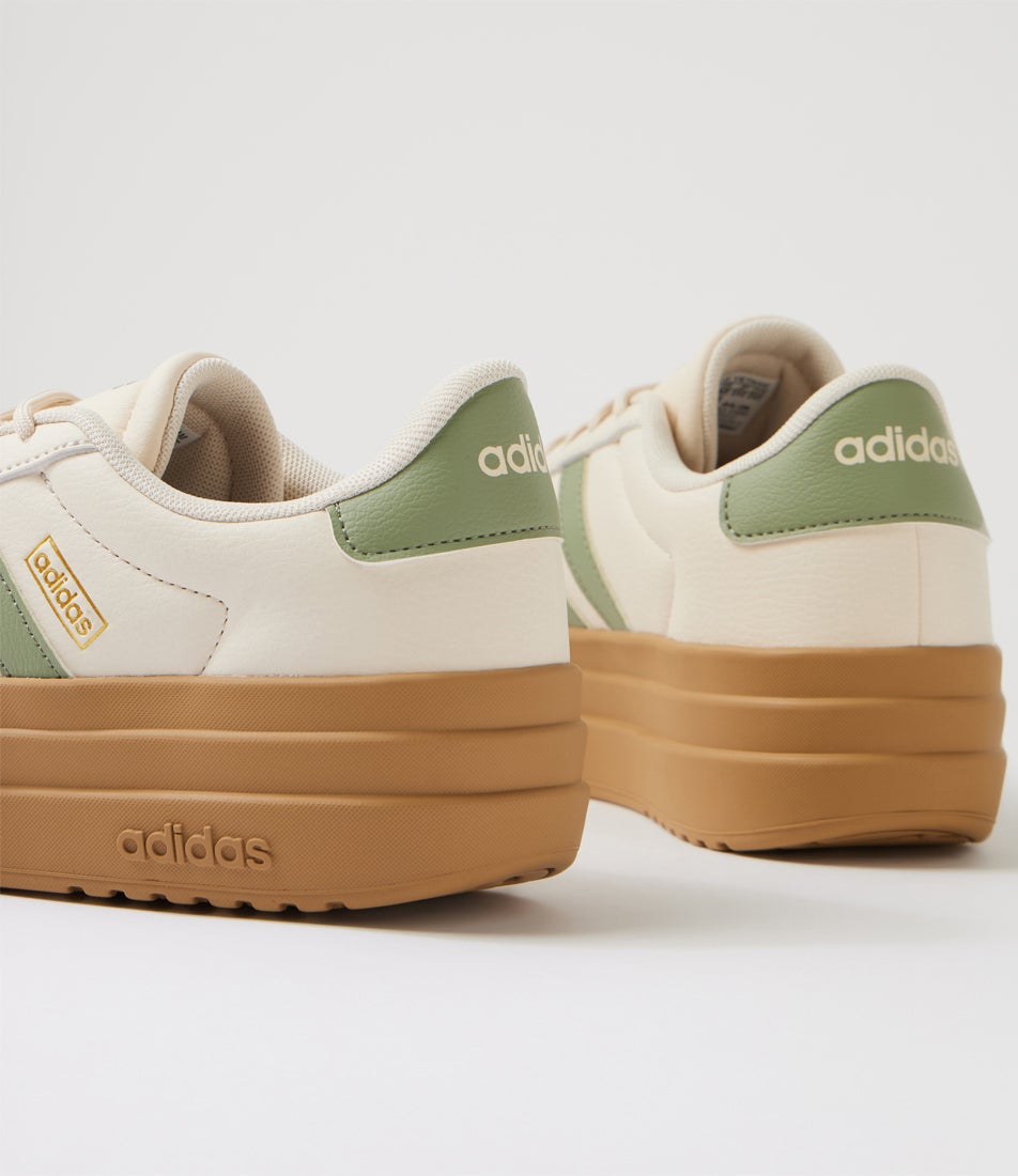 Vl Court Bold W Wonder White Green Gold Fabric Sneakers