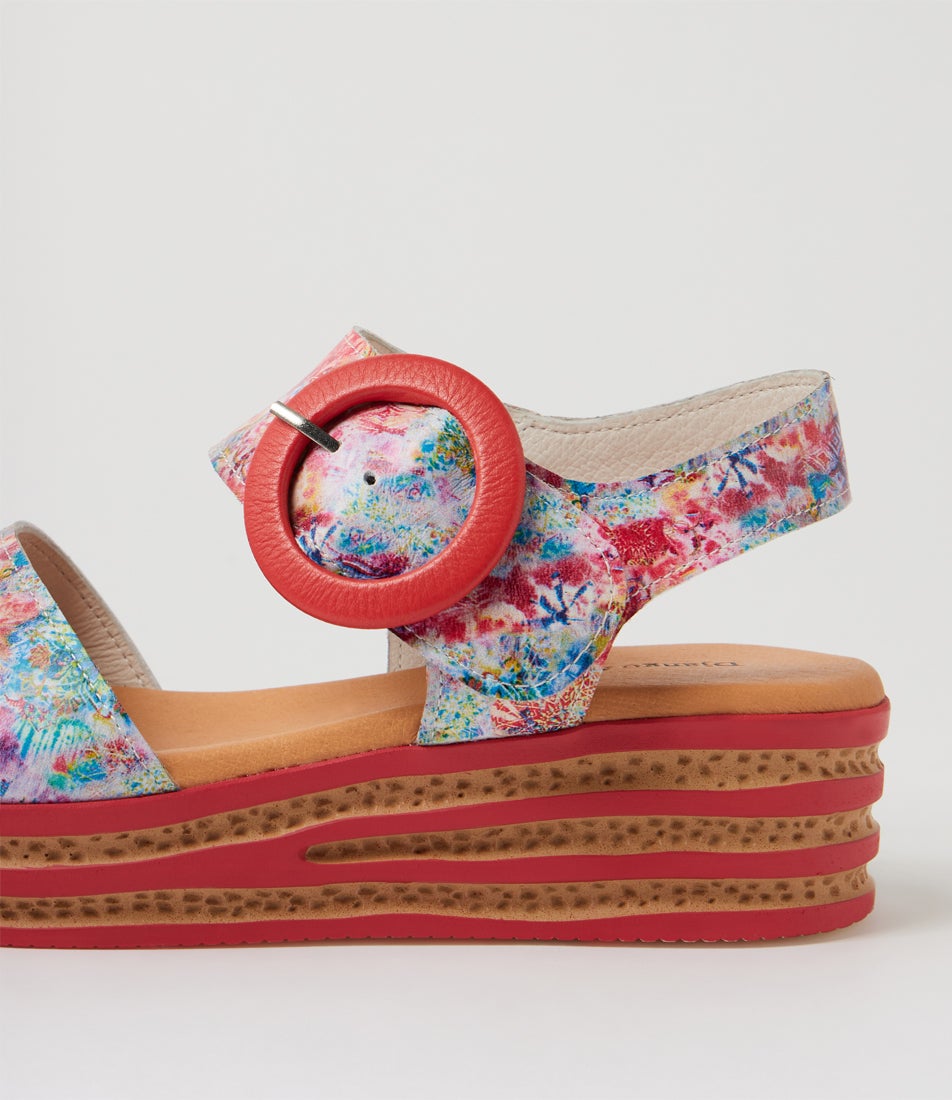 Cubbie Red Multi Print Leather Sandals